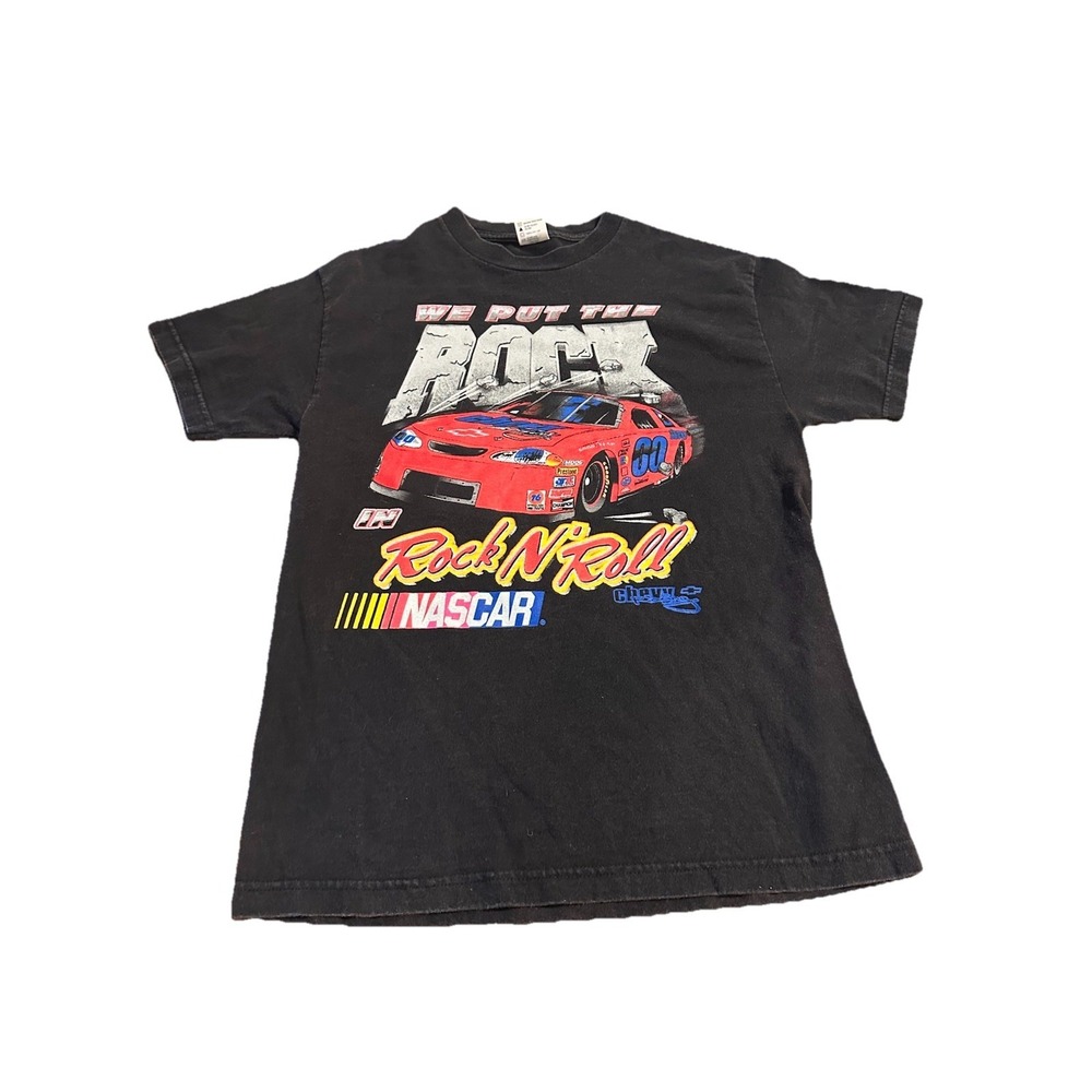 VTG NASCAR Chevy Racing T-Shirt We Put The Rock In Rock N Roll Sz Medium  Black